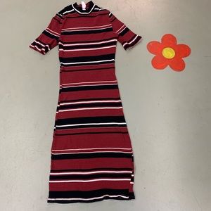 Divided Knit Striped Cotton Bodycon Dress
